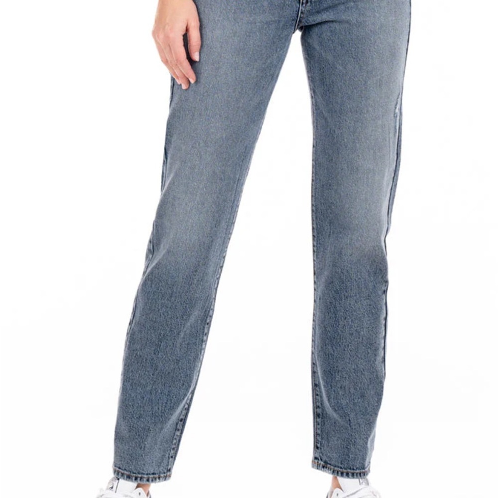 Blue Straight Leg Jeans with Vintage Wash